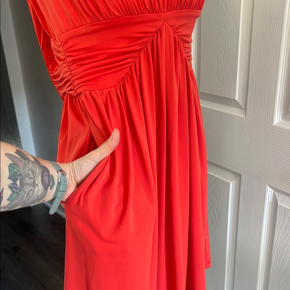 Boston Proper Orange-Red Ruched Dress - Picture 6 of 10